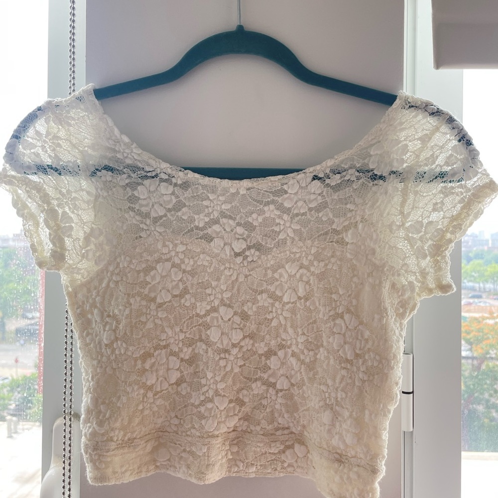 Hollister white lace crop top